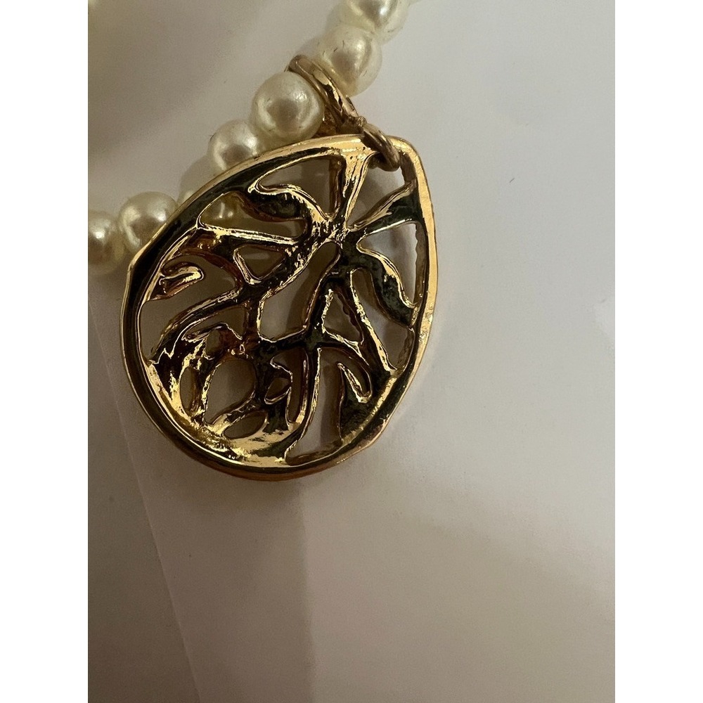 Faux Pearl Necklace & Earrings Gold Tone Pendant Vintage Inspired Bridal Classic - Picture 9 of 10